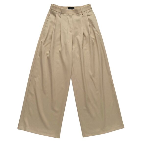 Womens Nili Lotan Wool Trousers Pleated Wide Leg Pants High Rise Beige, Size 4 - Picture 2 of 5